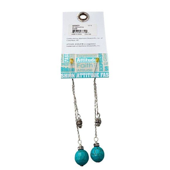 Montana Attitude Jewelry Turquoise Bead Chain Drop Earrings Silver Bohemian NEW - Picture 2 of 6